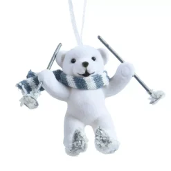 Decorazione natalizia da appendere in velluto floccato (H10 cm) Orso Quentin Bianco e grigio