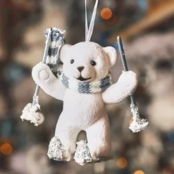 Decorazione natalizia da appendere in velluto floccato (H10 cm) Orso Quentin Bianco e grigio