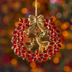 Decorazione natalizia da appendere in metallo (D9 cm) Corona e strass Rosso e dorato