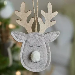 Decorazione natalizia in legno (H15 cm) Cervo del bosco Grigio