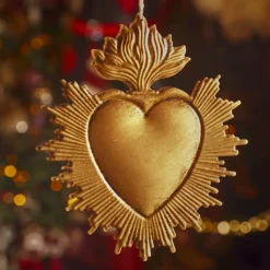 Decorazione natalizia sospesa in metallo (H14 cm) Cuore Exvoto Dorato