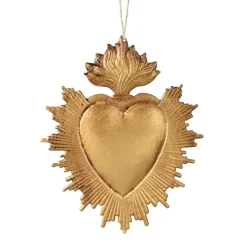 Decorazione natalizia sospesa in metallo (H14 cm) Cuore Exvoto Dorato