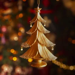 Decorazione Natalizia Sospesa (H12 cm) Albero Scintillante Dorato
