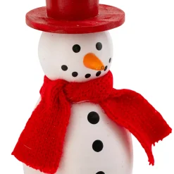 Decorazione natalizia sospesa in legno (H10 cm) Simpatico pupazzo di neve Rosso e bianco
