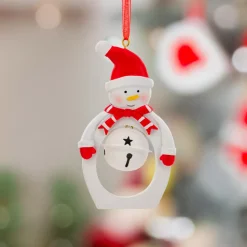 Decorazione natalizia sospesa in metallo (H10 cm) Campana e pupazzo di neve