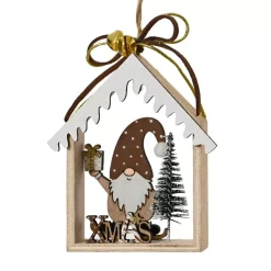 Decorazione natalizia sospesa in legno (H11 cm) Casa di Babbo Natale Marrone