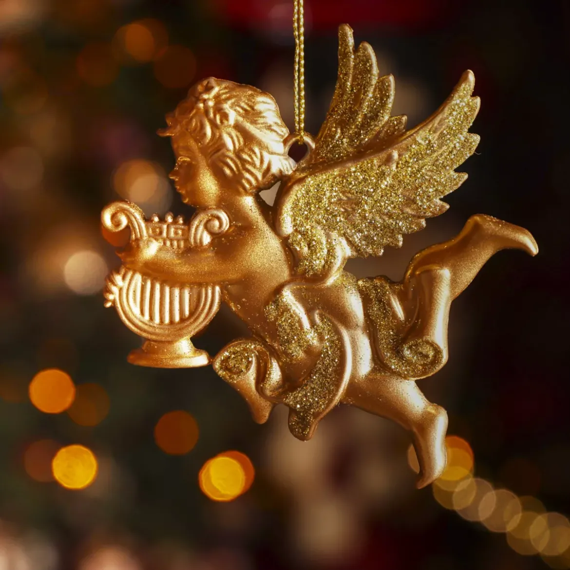 Decorazione natalizia sospesa (H9 cm) Angelo custode Oro glitterato
