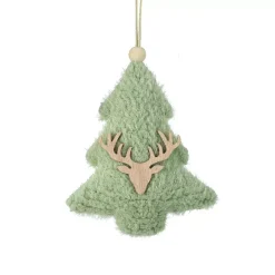 Decorazione natalizia sospesa in legno (H15 cm) Albero ecopelliccia Verde menta