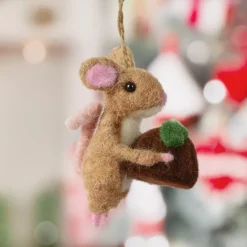 Decorazione natalizia sospesa in lana (H9 cm) Topolino Naturale