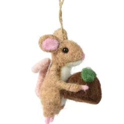 Decorazione natalizia sospesa in lana (H9 cm) Topolino Naturale