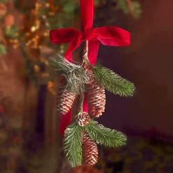 Decorazione sospesa (H26 cm) Pigna e Fiocco in velluto Rosso