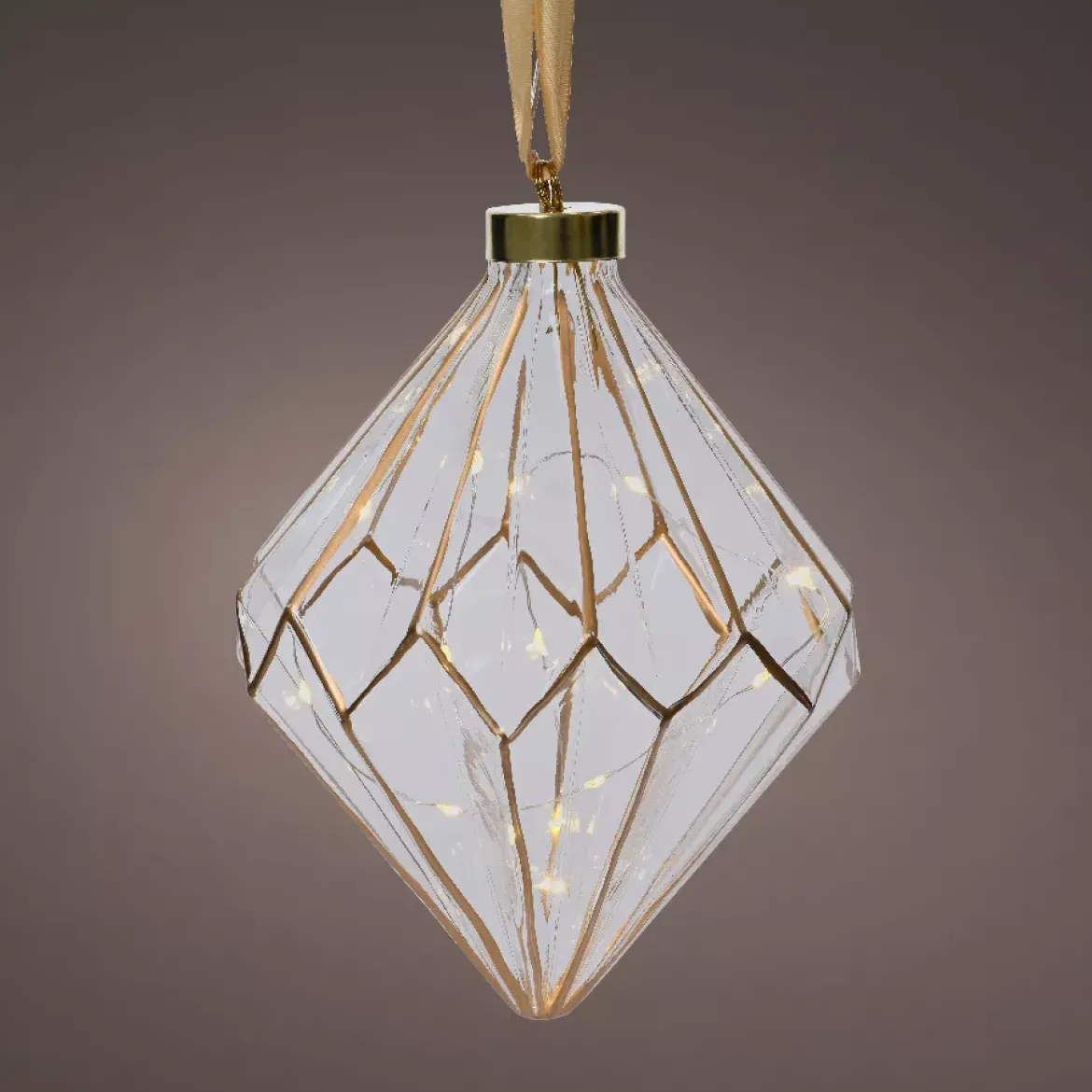 Diamante luminoso a pile 15 LED (H20 cm) Vintage Oro/bianco caldo