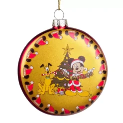 Disco in vetro Pluto e Mickey di Natale Giallo