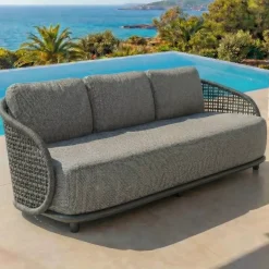 Divano da giardino effetto rattan e alluminio 3 posti Riviera Grigio antracite
