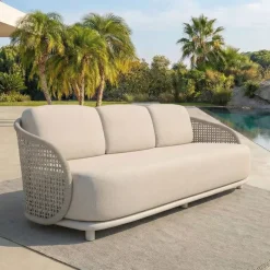 Divano da giardino effetto rattan e alluminio 3 posti Riviera Beige