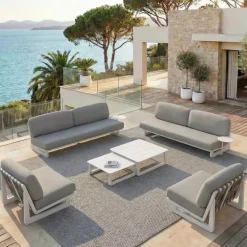 Divano da giardino in alluminio 2 posti Long Beach Bianco cenere e tortora