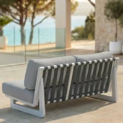 Divano da giardino in alluminio 2 posti Long Beach Bianco cenere e grigio chiaro