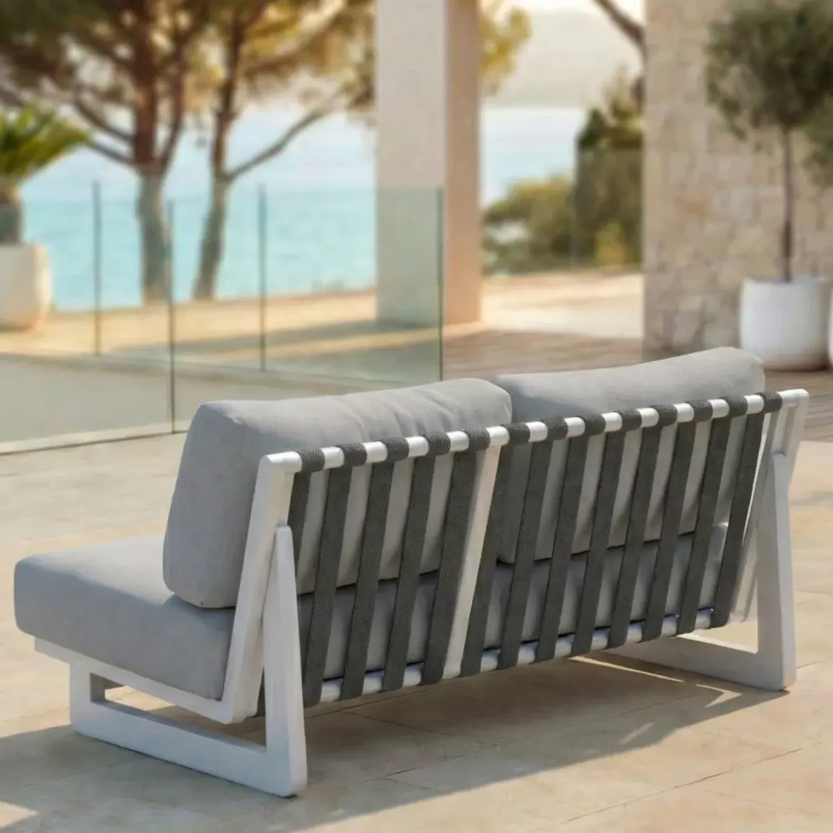 Divano da giardino in alluminio 2 posti Long Beach Bianco cenere e grigio chiaro