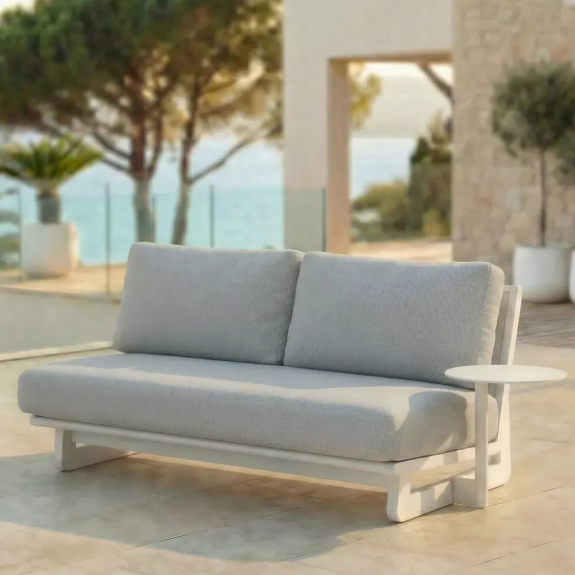 Divano da giardino in alluminio 2 posti Long Beach Bianco cenere e grigio chiaro