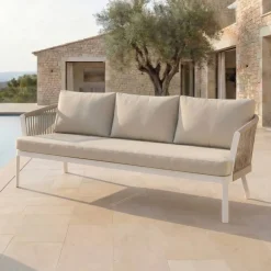 Divano da giardino in alluminio 3 posti Amalfi Bianco e beige