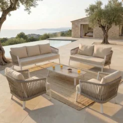 Divano da giardino in alluminio 3 posti Amalfi Bianco e beige