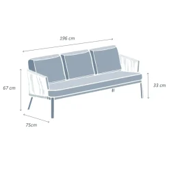 Divano da giardino in alluminio 3 posti Amalfi Bianco e beige