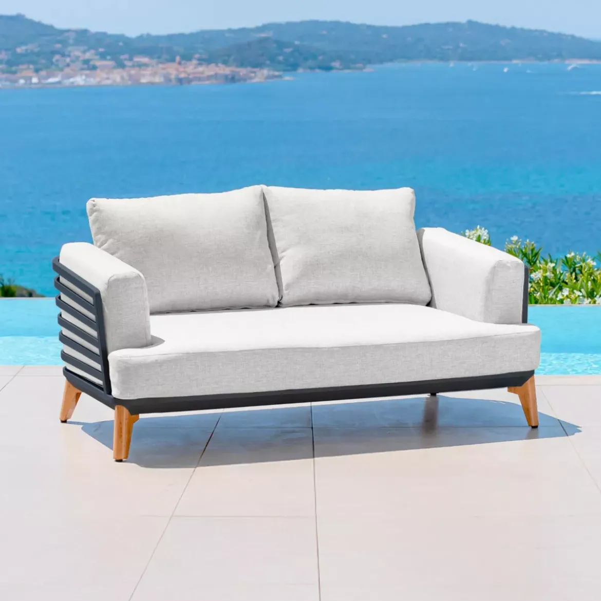 Divano da giardino in alluminio 2 posti Monte Carlo Grigio antracite e grigio chiaro