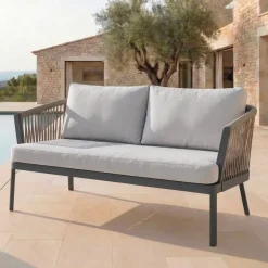 Divano da giardino in alluminio 2 posti Amalfi Grigio antracite e grigio chiaro