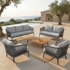 Divano da giardino in alluminio 3 posti Amalfi Grigio antracite e grigio chiaro