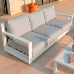 Divano da giardino in alluminio 3 posti Elba Bianco e grigio chiaro