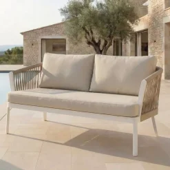 Divano da giardino in alluminio 2 posti Amalfi Bianco e beige