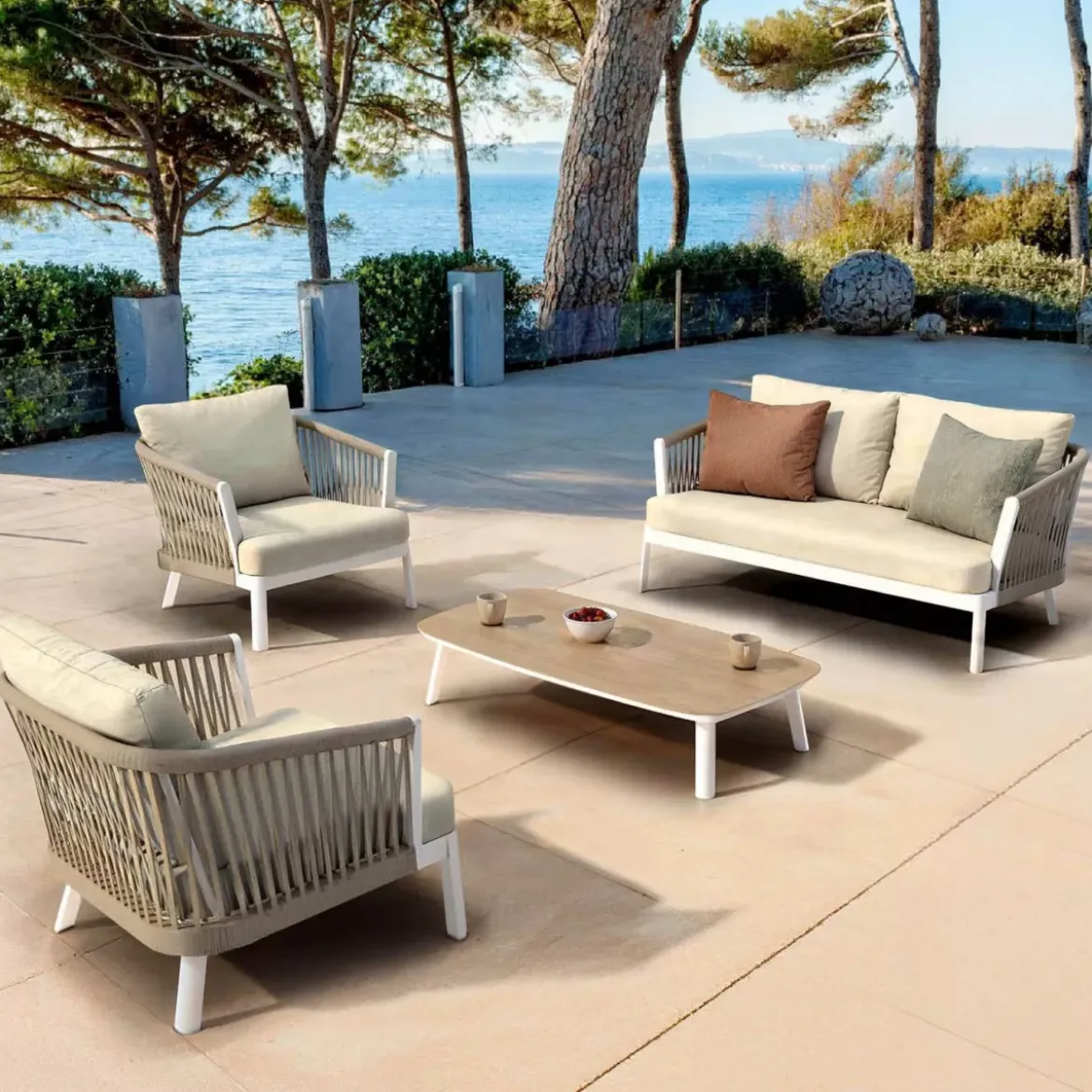 Divano da giardino in alluminio 2 posti Amalfi Bianco e beige