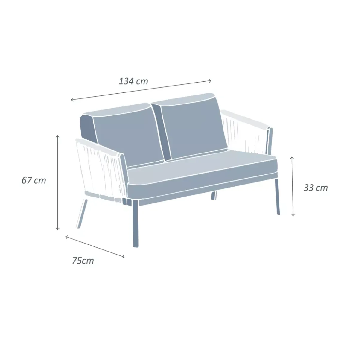 Divano da giardino in alluminio 2 posti Amalfi Bianco e beige
