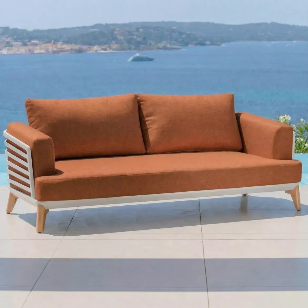 Divano da giardino in alluminio 2 posti Monte Carlo Bianco e terracotta