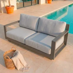 Divano da giardino in alluminio 2 posti Elba Grigio antracite e grigio chiaro