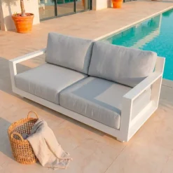 Divano da giardino in alluminio 2 posti Elba Bianco e grigio chiaro