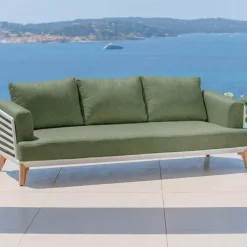 Divano da giardino in alluminio 3 posti Monte Carlo Bianco e verde rosmarino