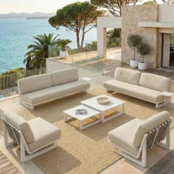 Divano da giardino in alluminio 2 posti Long Beach Bianco cenere e beige