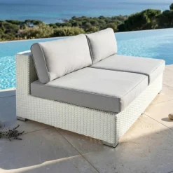 Divano da giardino in resina intrecciata 2 posti Palma Bianco e grigio