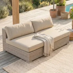 Divano da giardino in resina intrecciata 2 posti Palma Grigio e beige