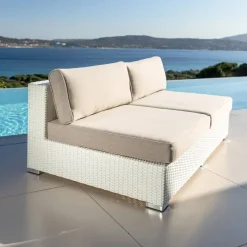 Divano da giardino in resina intrecciata 2 posti Palma Bianco e tortora