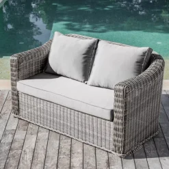 Divano da giardino in resina intrecciata 2 posti Calvi Grigio chiaro