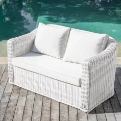 Divano da giardino in resina intrecciata 2 posti Calvi Bianco