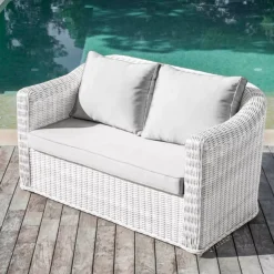 Divano da giardino in resina intrecciata 2 posti Calvi Bianco e grigio chiaro