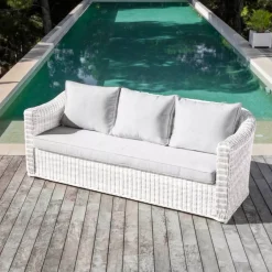 Divano da giardino in resina intrecciata 3 posti Calvi Bianco e grigio chiaro