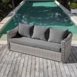 Divano da giardino in resina intrecciata 3 posti Calvi Grigio e grigio scuro