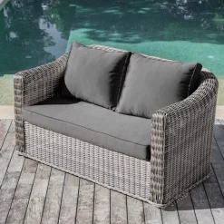 Divano da giardino in resina intrecciata 2 posti Calvi Grigio e grigio scuro