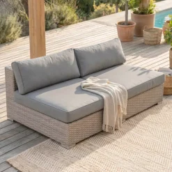 Divano da giardino in resina intrecciata 2 posti Palma Grigio e antracite