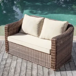 Divano da giardino in resina intrecciata 2 posti Calvi Seppia e beige