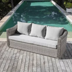 Divano da giardino in resina intrecciata 3 posti Calvi Grigio chiaro